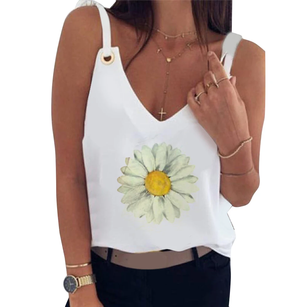 Camisole Tank Tops Women Pineapple Print Female Casual Loose Deep V-Neck Sexy Clothes Summer Sleeveless Camis Q30 | Женская одежда
