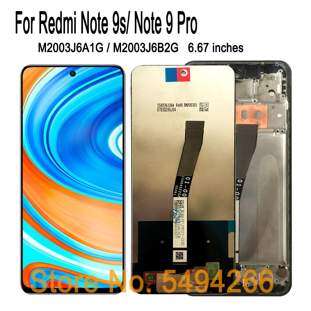 6 67 дюймовый экран для телефона ЖК-дисплей сенсорный датчик рамка Xiaomi Redmi Note 9 Pro