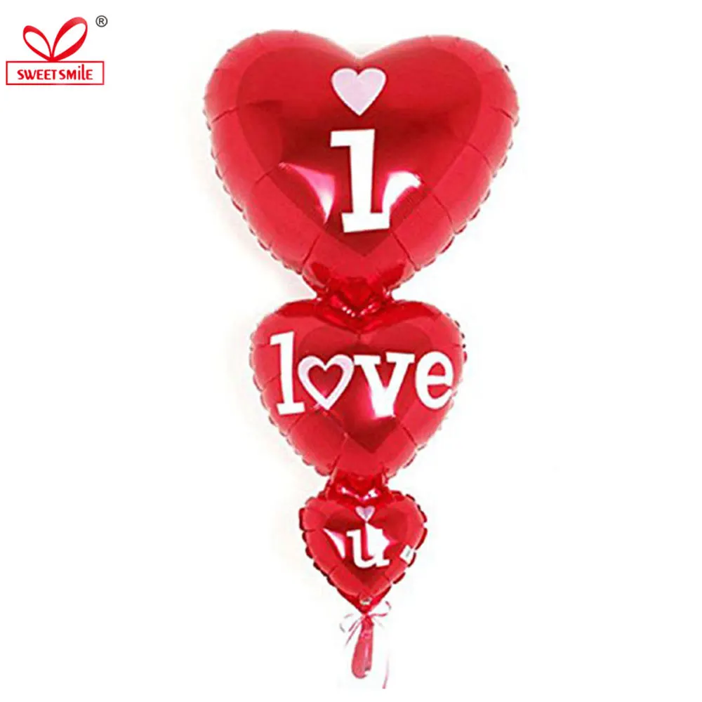 1 шт. красные фольгированные воздушные шары в форме сердца с надписью I LOVE U