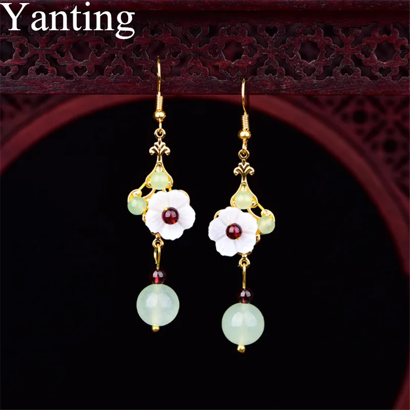 Серьги Yanting в этническом стиле с ракушками и цветами серьги из натурального