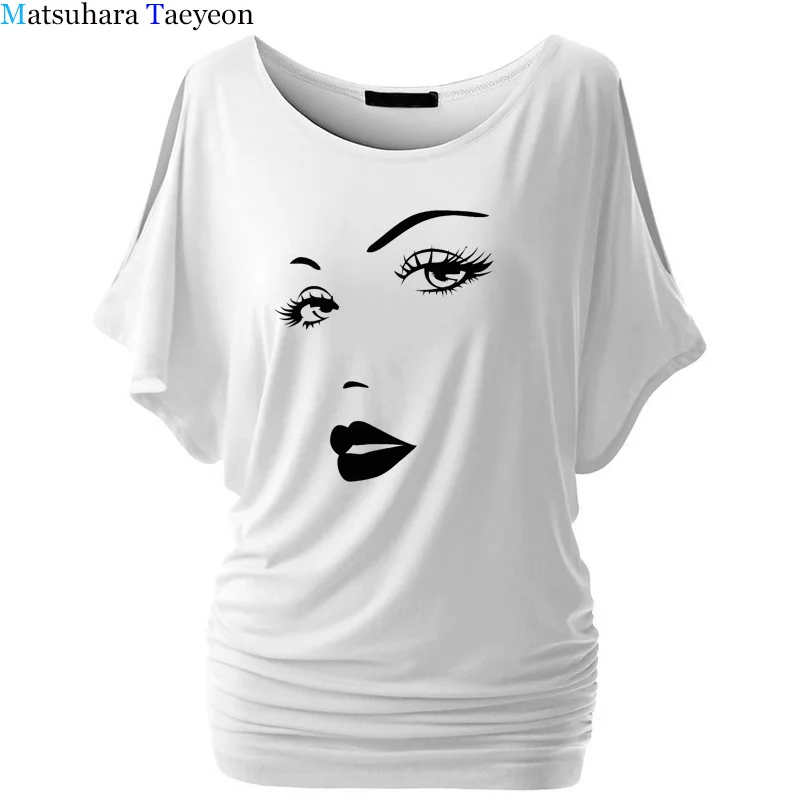 

Sexy Girl Lip Eyes Wall Fashion Print Women's T-shirt Batwing Sleeve Casual Funny T Shirt Tee Tops