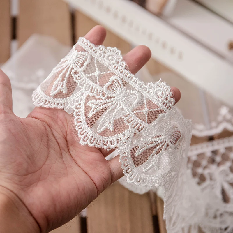 Lolita Lace Ribbon White 2yards Sewing Accessories 3D Butterfly Embroidery Fringe Trimmings For Dress Home Decorative DIY Crafts | Дом и сад