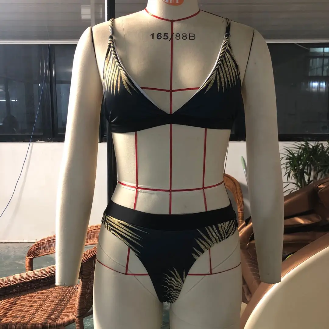 

High Waisted Padded Push-Up Swimsuit Women 2021 Triangle Swimwear Bikini Sets Female Mejur Bikinis Plant Brazilian Bathing Suit