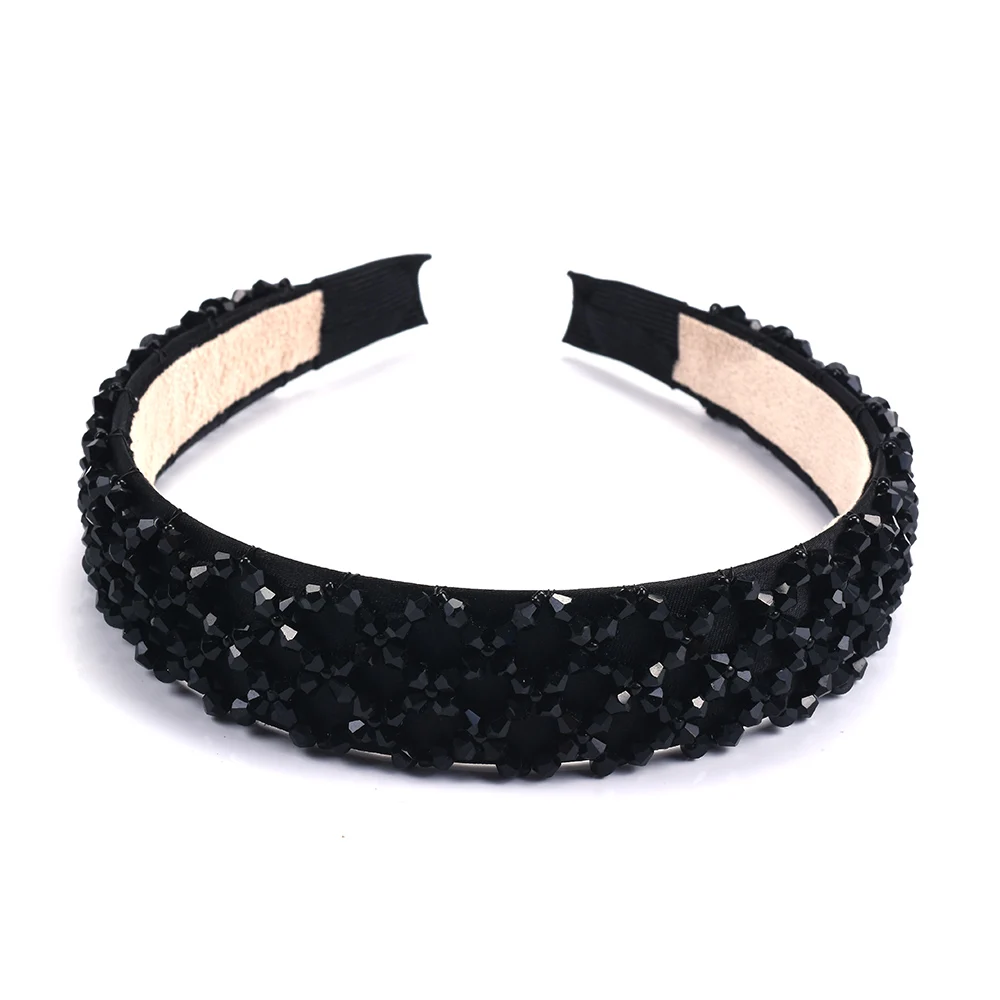 

Black Rhinestone Wide Hairband Statement Handmade Hair Bands Crystal Wide Pearl Hoop Headband Wedding Hair Jewelry Accessories