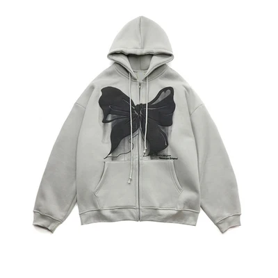 

Woman clothes Zip-up Women Goth Hoodies Kawaii Vintage Solid Grey Long Sleeve Oversized Hooded Sweatshirt Y2K Women harajuku Top
