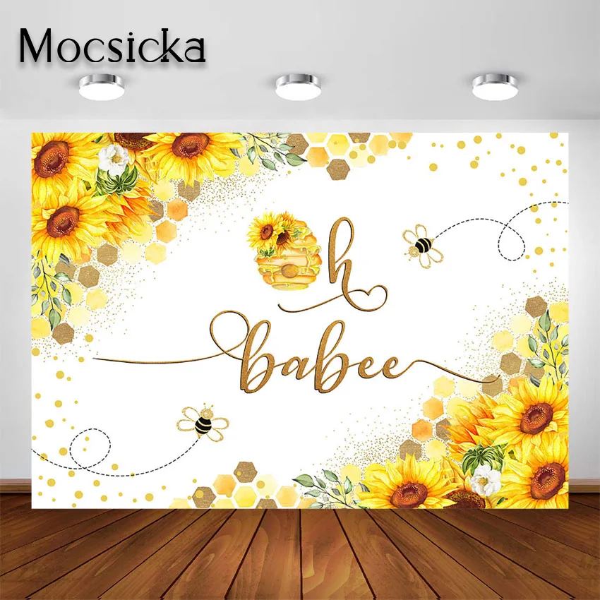 

Mocsicka Oh Baby Bee Shower фон для фотосъемки с изображением подсолнуха, меда, пчелы, малышей, вечеринки, пчелы, пол, природа, украшения для будущей мамы