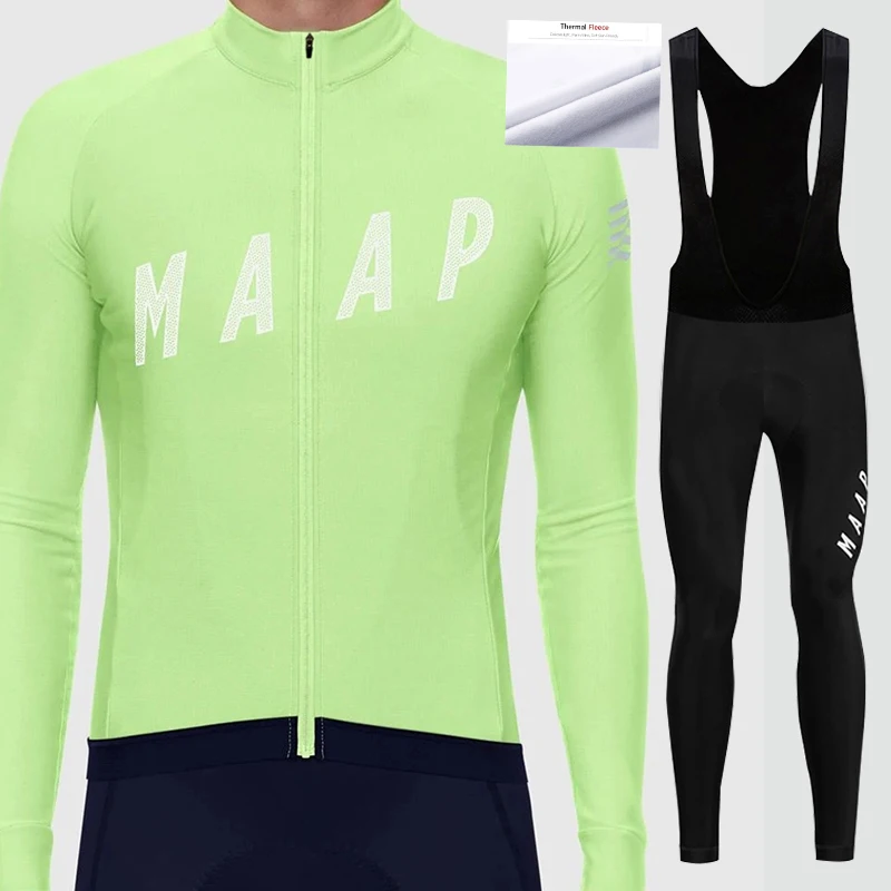 

Pro MAAP Men's Winter Thermal Fleece Cycling Sets Cycling Suit Bike Jersey Bicycle Set Clothing Long Sleeves Maillot Ciclismo