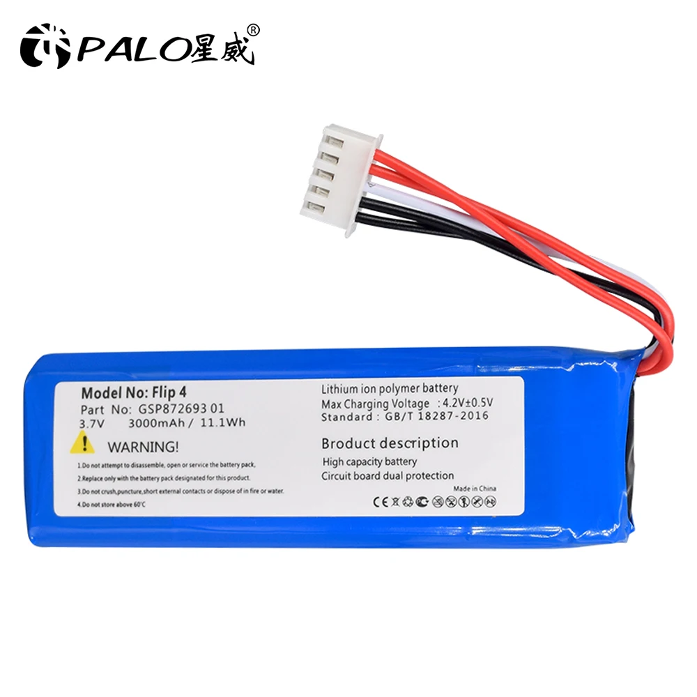 

PALO 3.7V 3000mAh Battery GSP872693 01 Lithium ion Polymer Rechargeable Battery Pack for JBL Speaker Flip 4 Special Edition