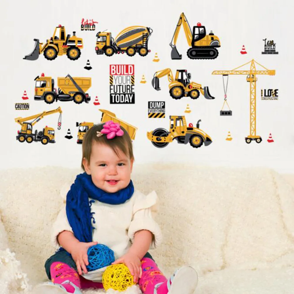 Самостоятельные настенные наклейки с рисунком мультяшной машинки и грузовика для декора комнаты детского сада детей Виниловый постер и популярный подарок.