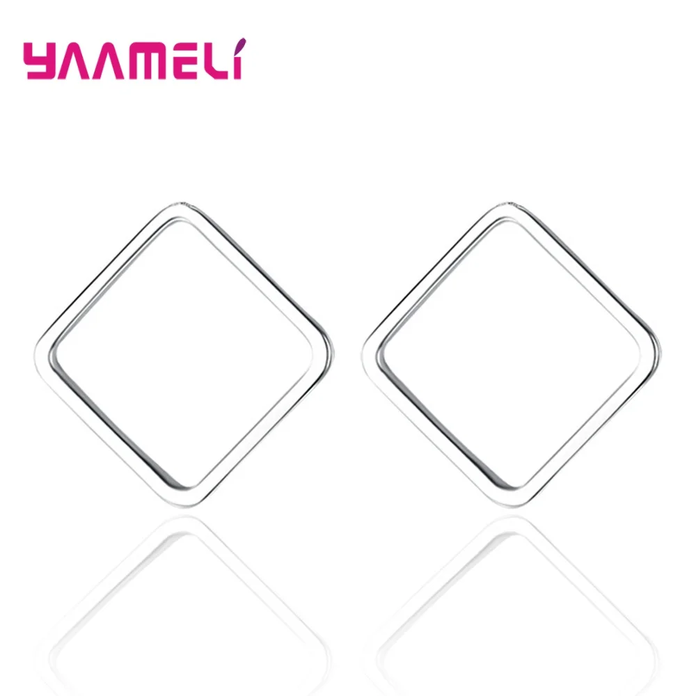 100% Серебро 925 Простое Ювелирное Украшение Серьги-гвоздики в Треугольной, Квадратной, Круглой и Круговой Форме для Женщин, Девочек, Студенток.