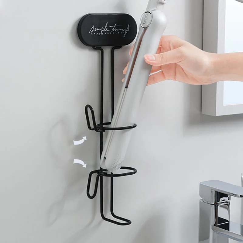 

Hair Dryer Holder Curling Iron Wall-Mount Adhesive Storage Rack Bathroom Accessories Metal Simple Straightener Stand Rack Holder