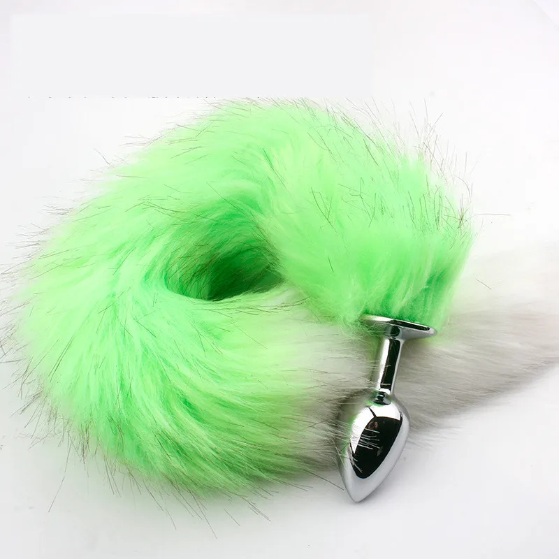 Green White Косплей Женский сексуальный реквизит анальный штекер лисий хвост Хэллоуин Ролевые костюмы Анальная пробка хвост для маскировки эротическая Женская пробка Анальный - Цвет: Green White