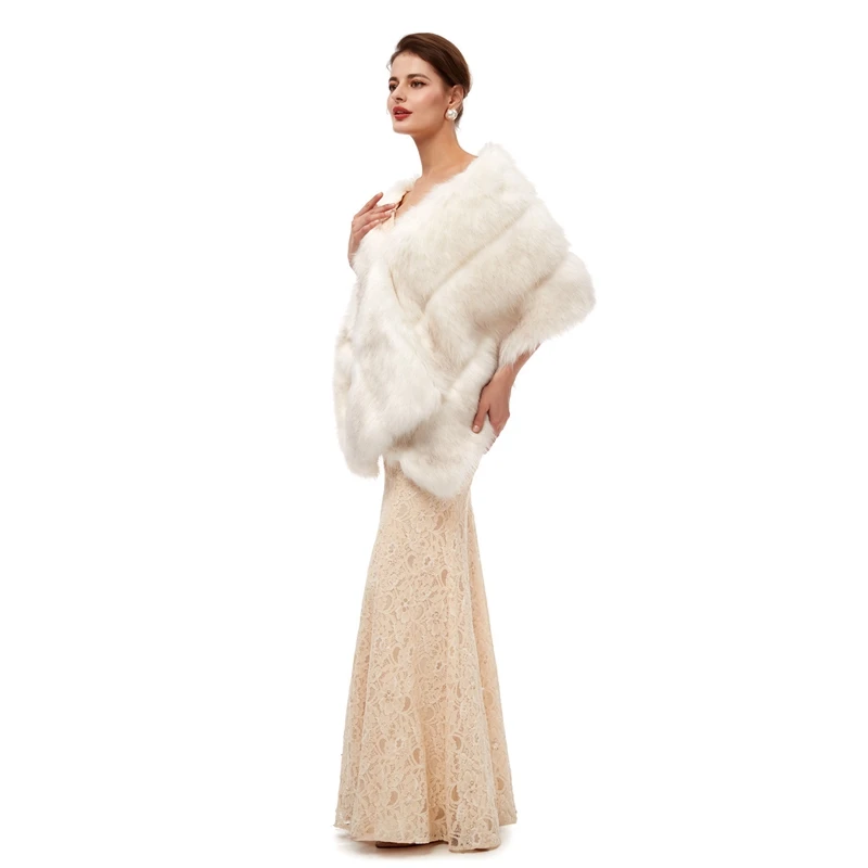 Шали цвета слоновой кости с мехом для официального свадебного вечернего платья
