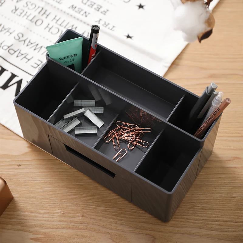 

Deli многофункциональная настольная коробка для хранения с комбинация ящиков держатель для карандашей и ручек подставка Organizador Escritorio Organizer ...