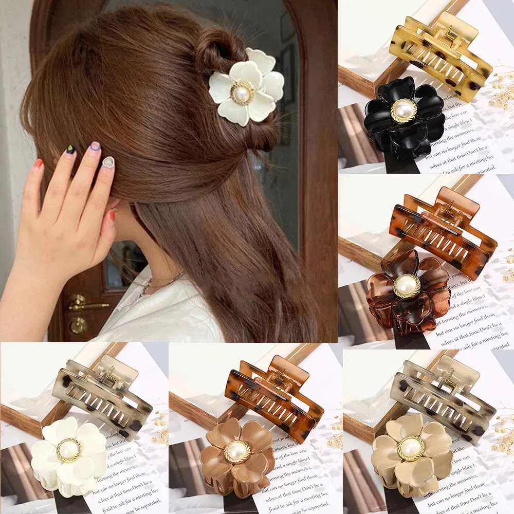 

Sweet Flower Shape Barrettes For Women Girls Fashion Ponytail Hair Claw Chic Claw Crab Hairpins Styling Pearl Hair Accessories