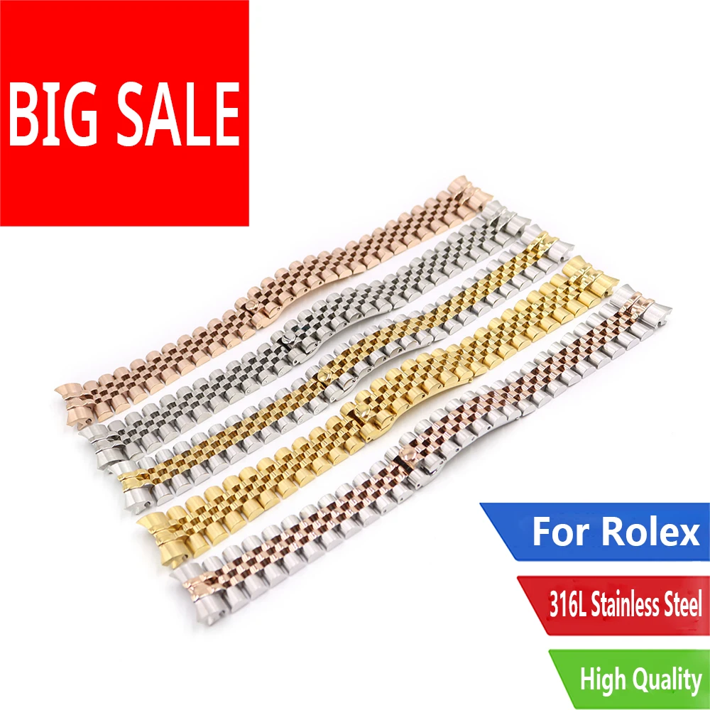 

CARLYWET 20mm 316L Steel Jubilee Middle Gold Two Tone Wrist Watch Strap Bracelet Solid Screw Links Curved End For Rolex Datejust