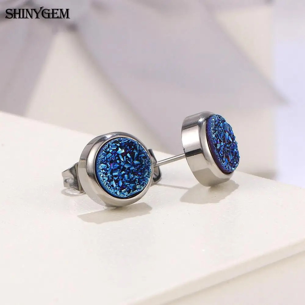 Женские круглые серьги гвоздики из нержавеющей стали ShinyGem 6 мм 10