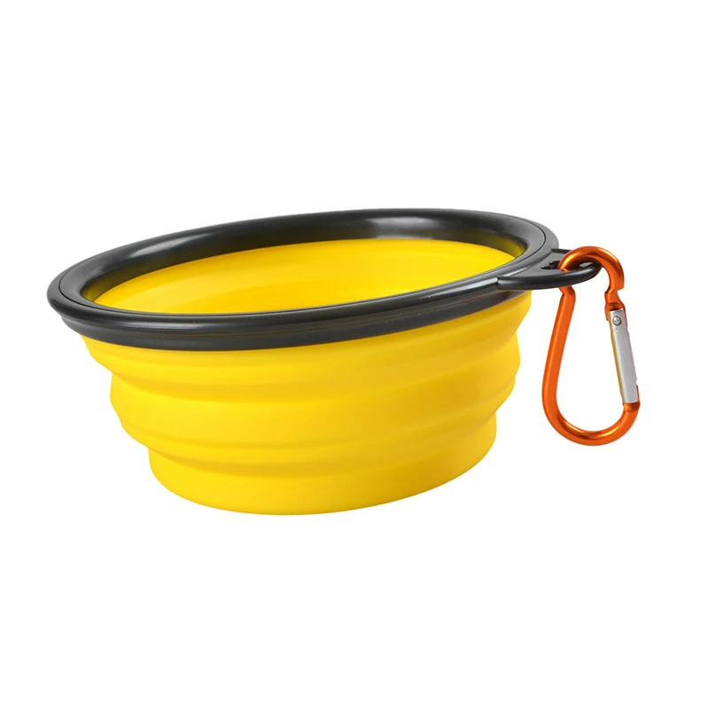 Yellow Портативные складные дорожные миски для собак 350 мл с карабином для кормления складной собачий контейнер для еды миска для кошек товары для домашних животных - Цвет: Yellow