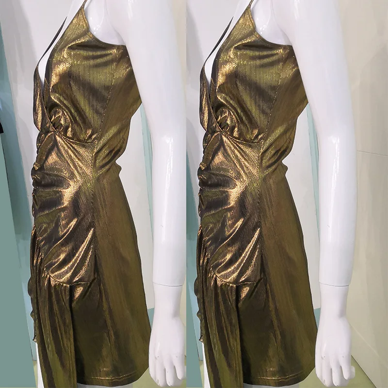 

Sexy V-neck Shiny Bodycon Dress Women Casual Long Sleeve Slim Club Glitter Party Dress Female Mini Autumn Dresses