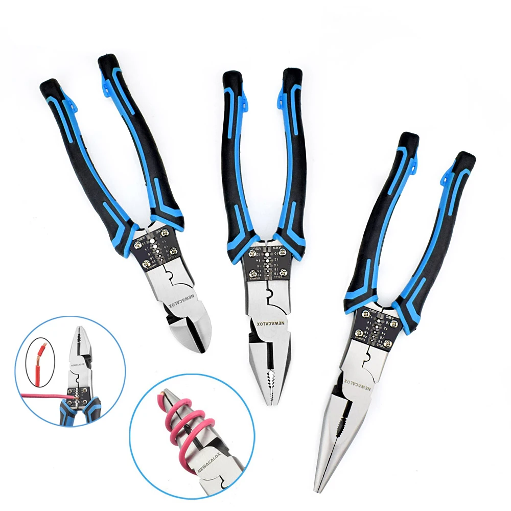NEWACALOX 8'' Multitool Pliers Set Stripper/Crimper/Cutter Heavy Duty Wire Diagonal Jewelry Making Hand Tools | Инструменты