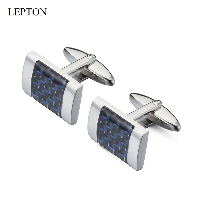 

Lepton Matte Stainless Steel Cufflinks Silver Color Square Carbon Fibre Cuff Links for Mens Groomsmen Wedding Gift Drop Shipping