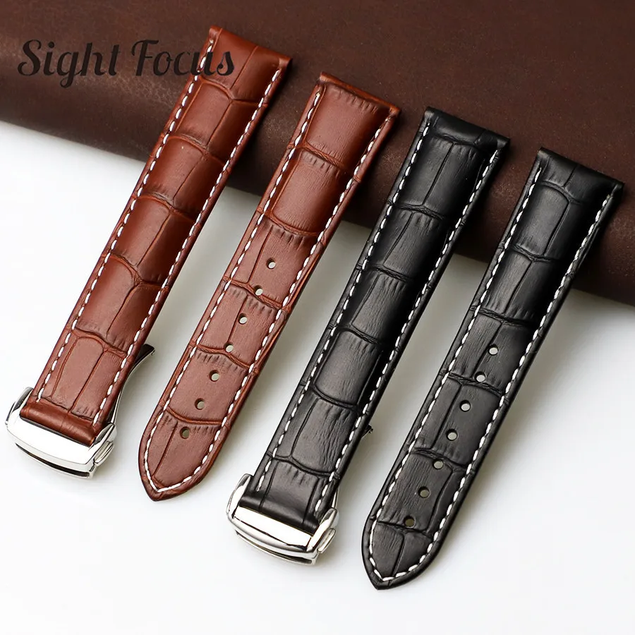 

19mm 20mm 21mm Genuine Leather Watchband for Omega Seamaster Speedmaster De Ville Watch Strap Brand Bracelet Deployment Buckle