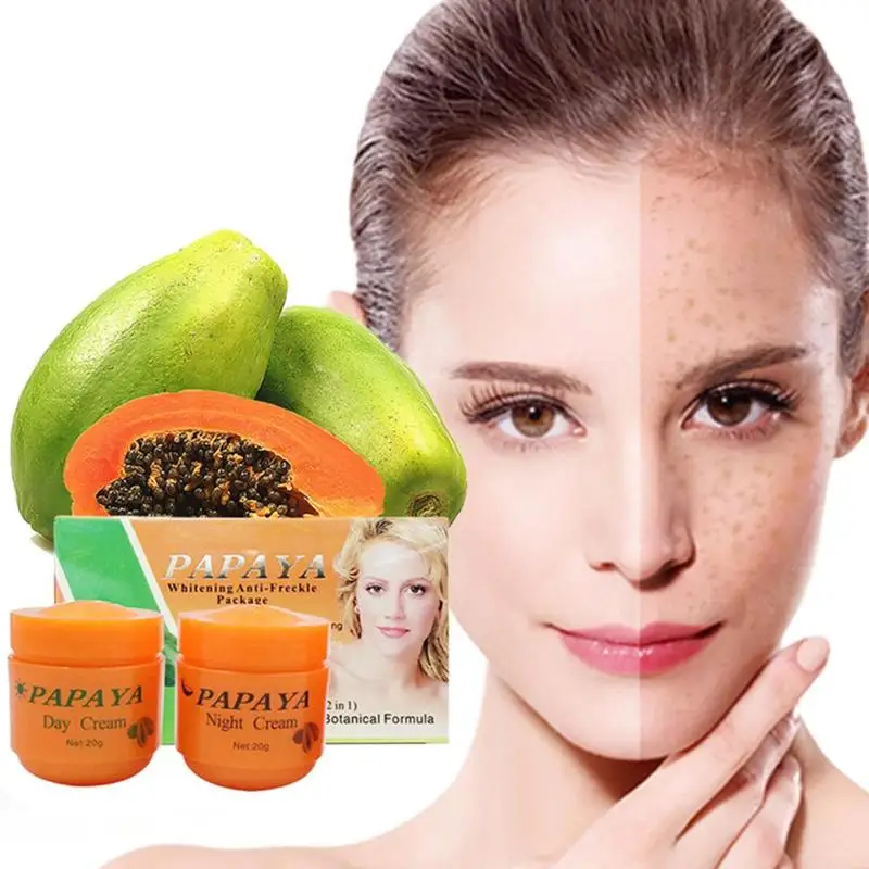 

1pc day cream + 1pc night cream papaya whitening cleanser, skin dark anti-freckles, improve refresh face skin, T5T1