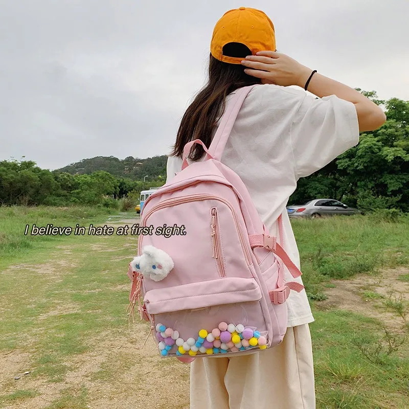 

SChool Backpack Kawaii Doll Pendant Fashion Female Canvas Waterproof Schoolbag For Girls Large Capacity Travel Backpacks
