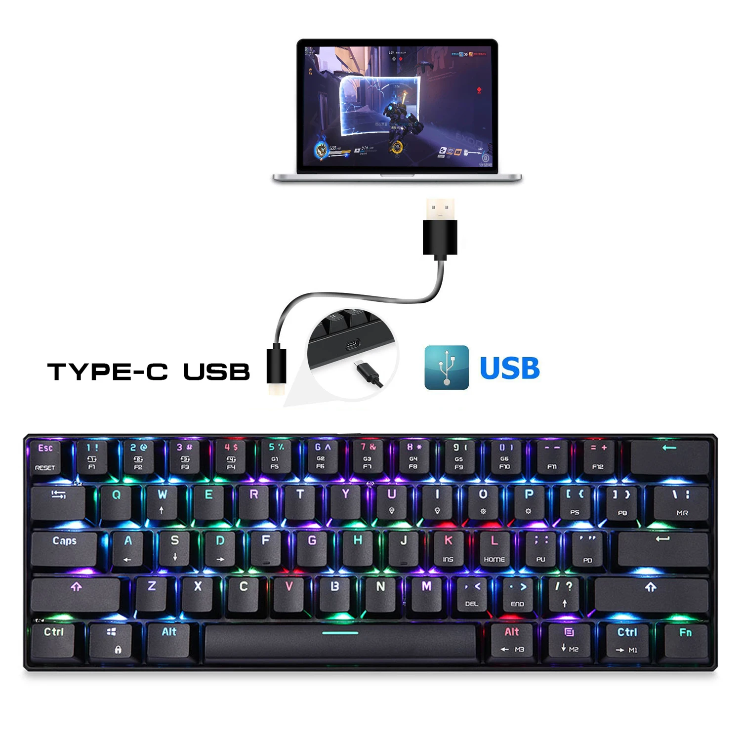Motospeed CK61Gaming механическая клавиатура Английский красный переключатель синие металлические Проводные светодиодный фоновая подсветка RGB Anti-Ghosting для геймера