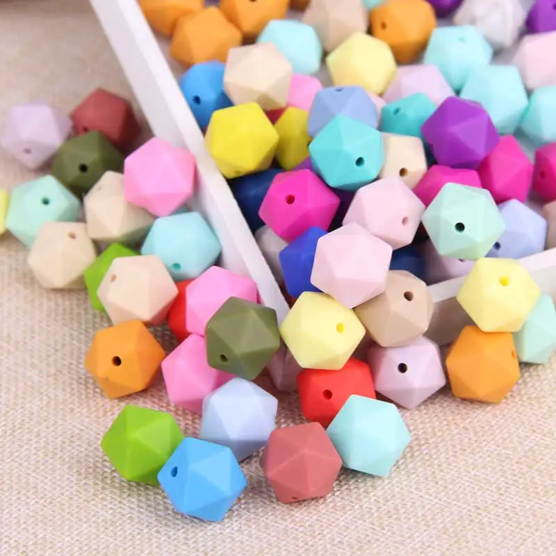 

TYRY.HU 100Pcs Icosahedron Silicone Beads 14mm BPA Free Beads Baby Teething Beads For Necklace Baby Teether DIY Pacifier Chain