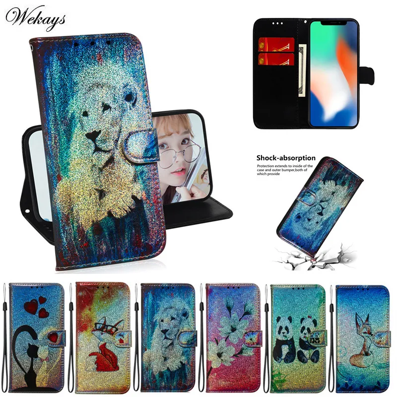 Модный Блестящий кожаный чехол кошелек с рисунком льва панды для телефона Asus Zenfone