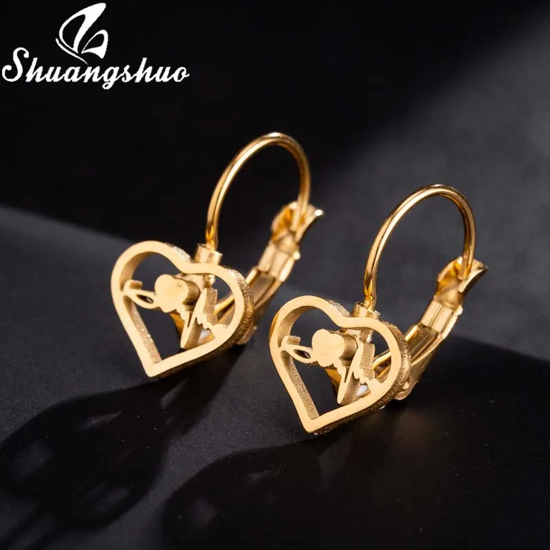 Shuangshuo милые сердца ECD серьги гвоздики ювелирные изделия для женщин золото из