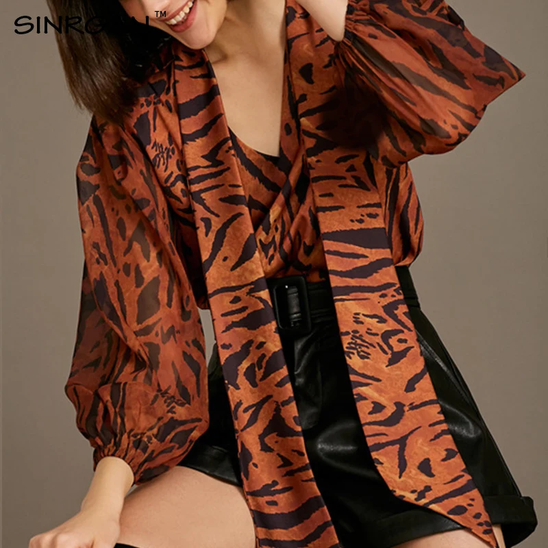 SINRGAN коричневая леопардовая рубашка с животным принтом топы винтажная женская