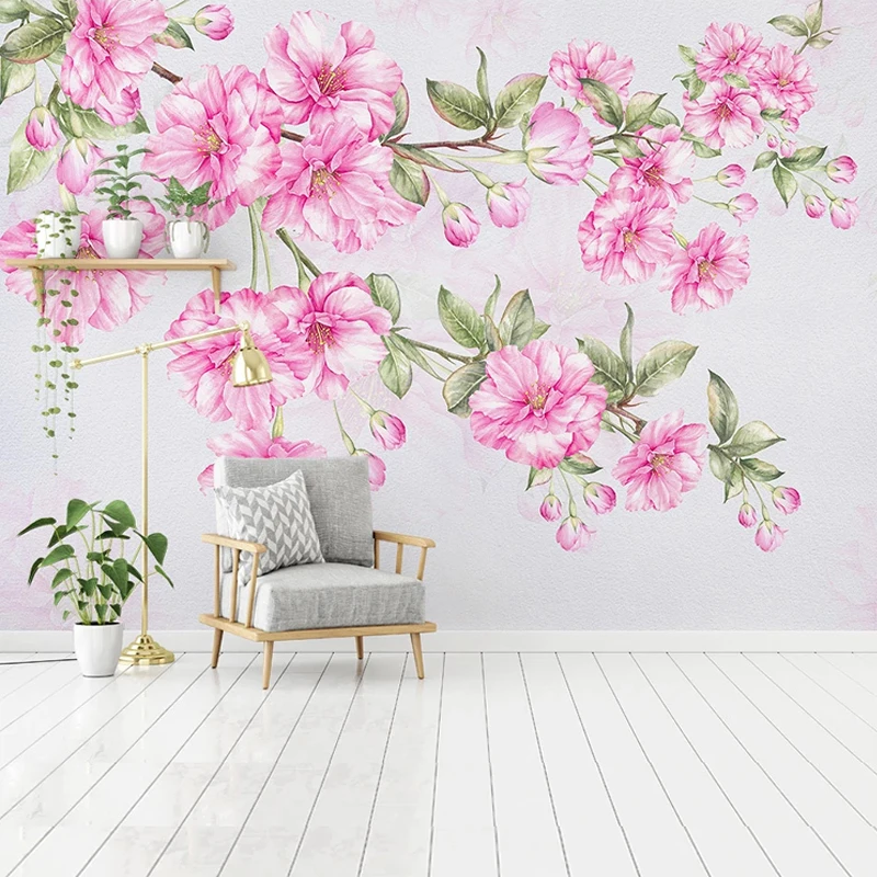 

Modern Watercolor Cherry Blossom Wallpaper 3D Hand Painted Pink Flowers Mural Living Room Bedroom Romantic Wall Sticker Frescoes