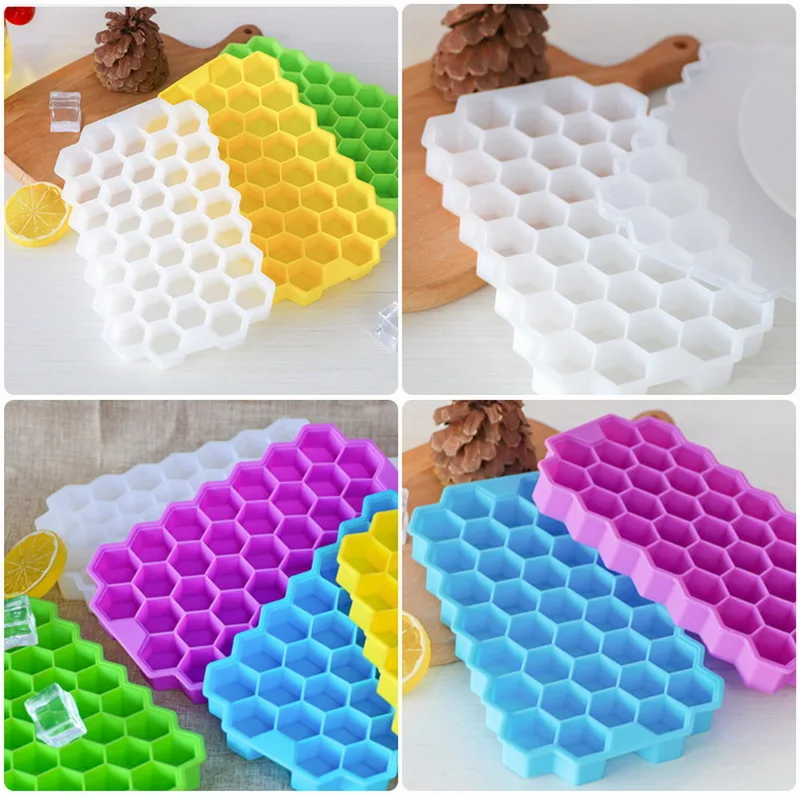 

37Cell Honeycomb Ice Cube Tray Silicone Ice Cube Molds With Lid Home Summer Ice Cream Whiskey Cocktail Cold Drink Make Tool 2021