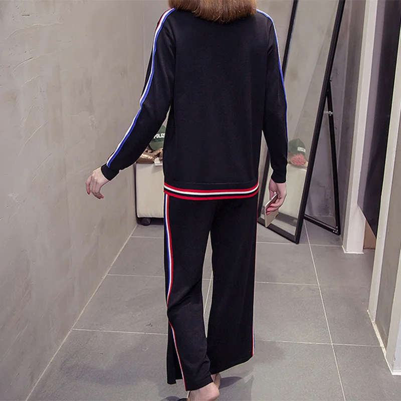 Женский спортивный костюм большого размера плюс вязаный свитер + штаны комплект