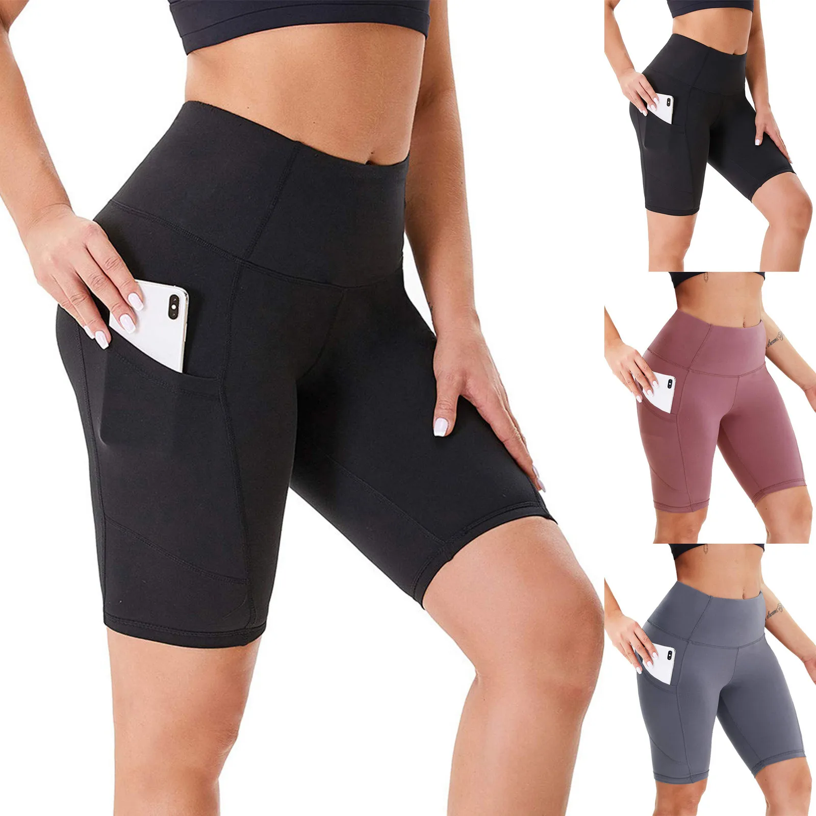 

MUQGEW Women's 2-Pack High Waist Workout Yoga Running Exercise Shorts With Side Pockets Push Up Silming Leggings Plus Size