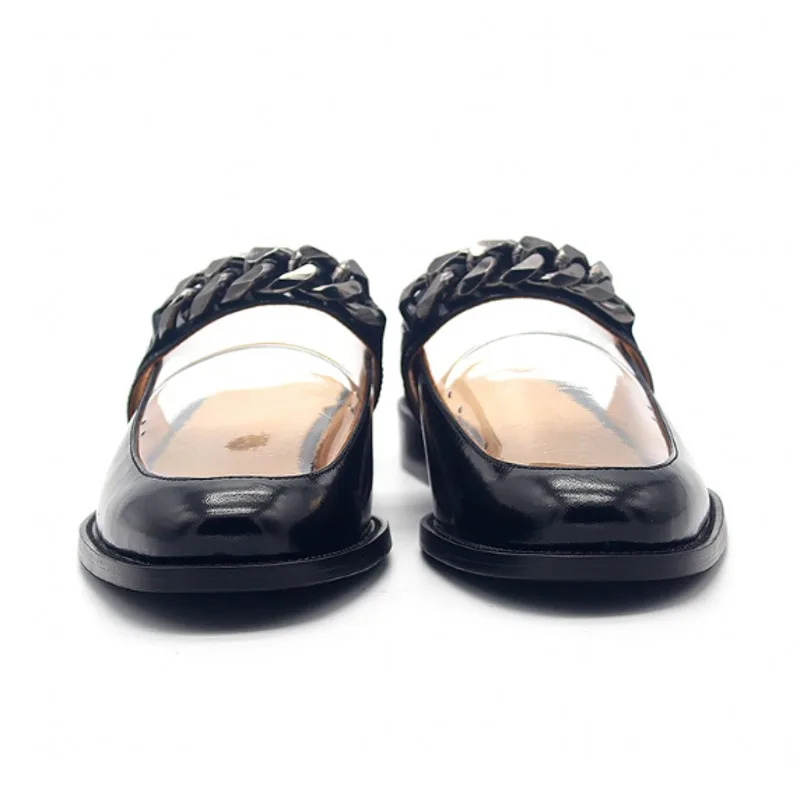 Модельные дизайнерские мужские прозрачные шлепанцы ручной работы с цепочкой