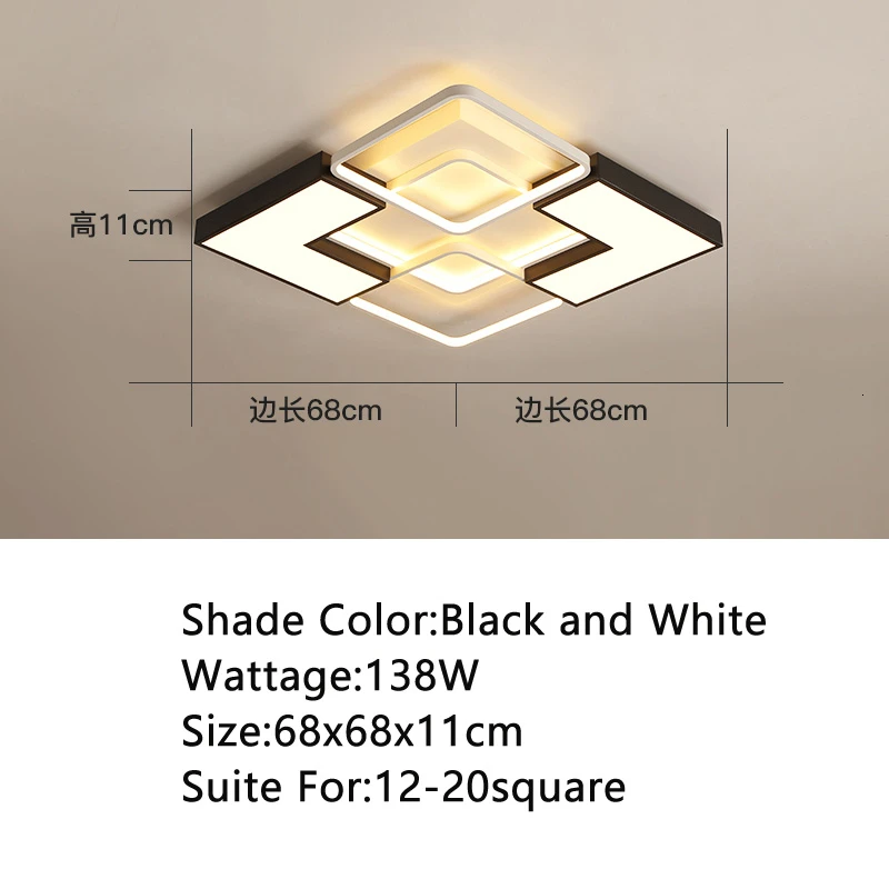 square 138w Люстра для гостиной спальни кабинет диммируемая 110V 220V белая+ черная Потолочная люстра со стразами - Цвет абажура: square 138w