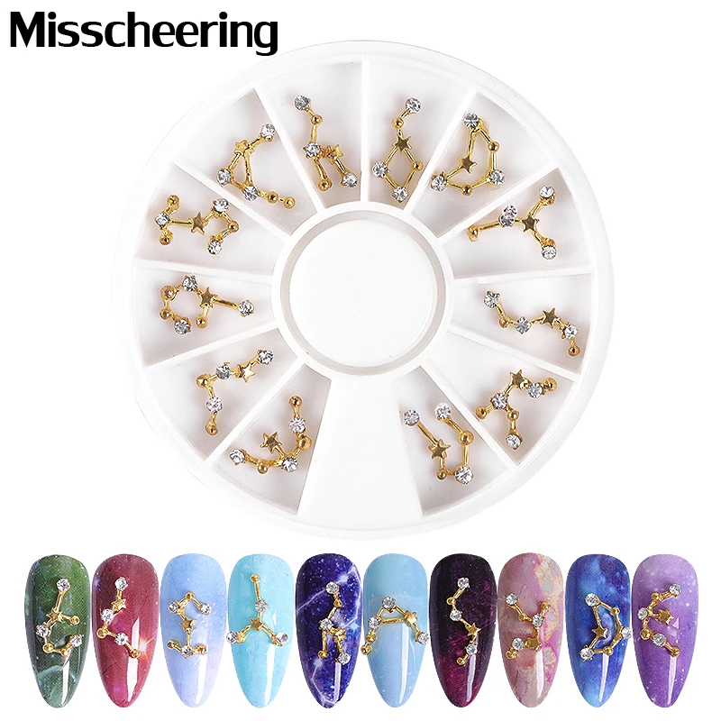 12 Constellation Shape Nail Art Decorations 3D Alloy Rhinestones Creative Jewelry Decor Wheel DIY Manicure Accessories | Красота и