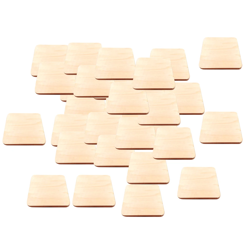 

50 lot Square Wooden Pieces Wood Chip Cut Log Slice Craft 1.6inch