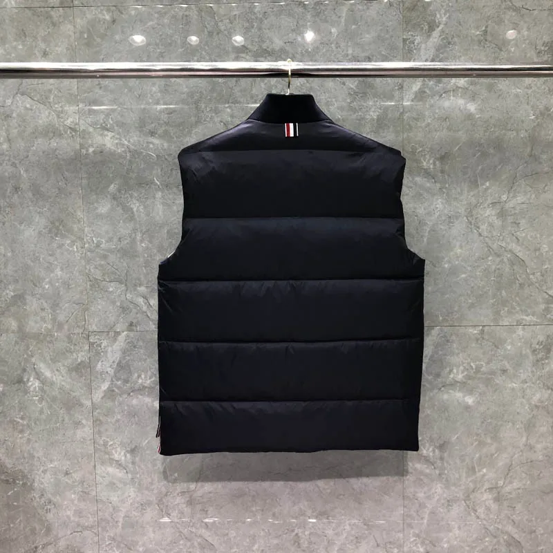 TB THOM Vest Winter Men's Jackets Fashion Brand Down Navy Jacket Vest Matte Nylon Contrast RWB Stripe  Wholesale TB Thermal Vest