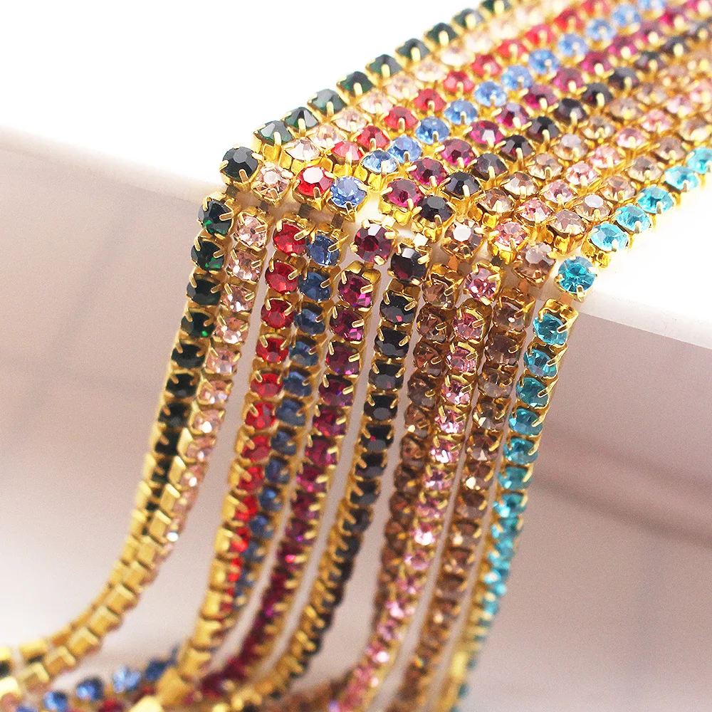 Стразы цепочки из стразов длина 1 метр Золотой Коготь чашки с перемешиванием