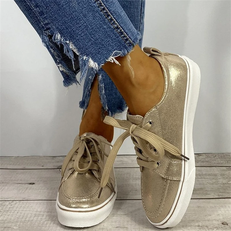 

New Spring And Summer Lace-Up White Shoes Women Leather Flats Female Shallow Mouth Casual Footwear Ladies Lightweight Sneakers