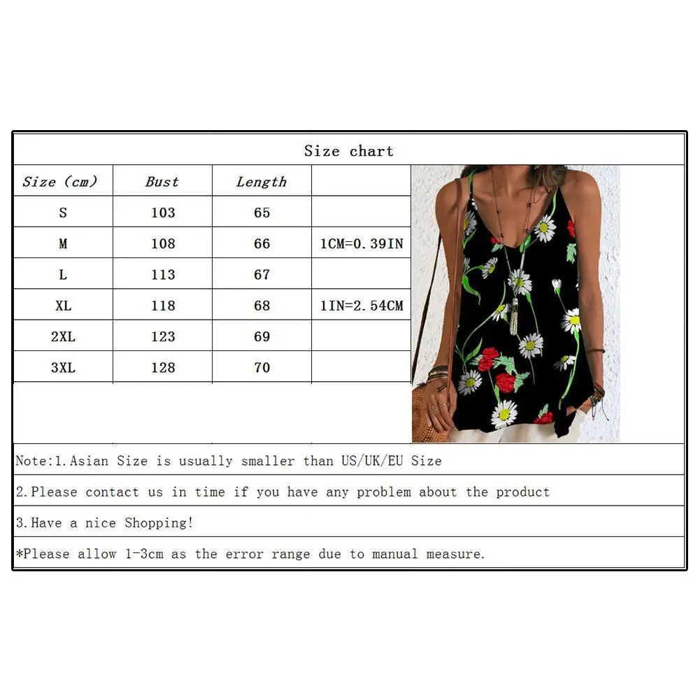 

2021 Summer Plus Size Daisy Printed V Neck Loose Sling Sleeveless T Tops Beach Clothing Casual Holiday Tops Shirt Women A2N2