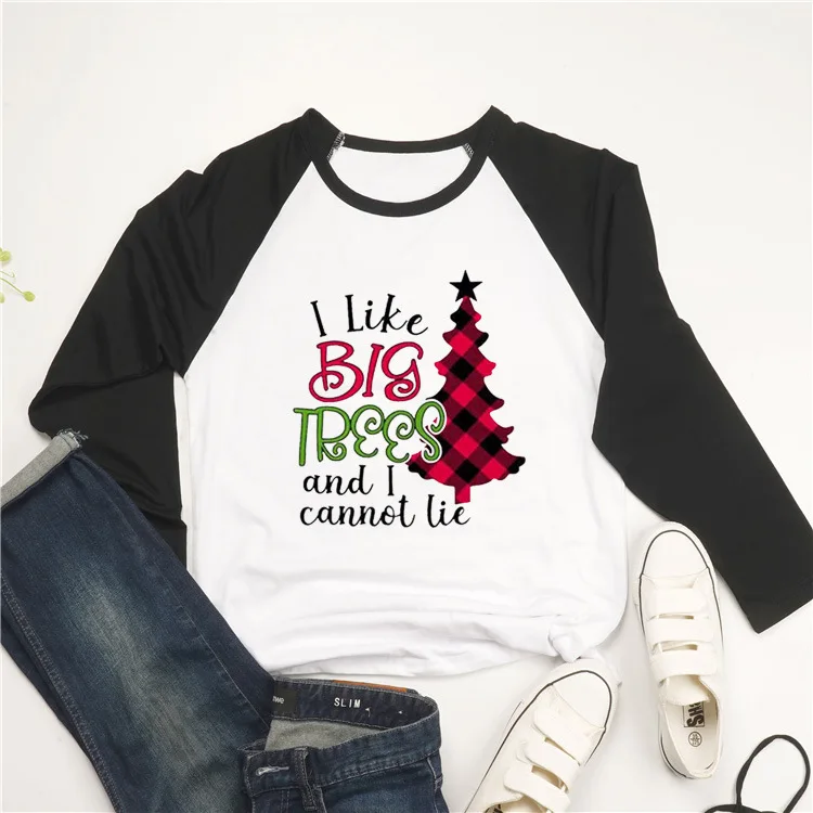 Футболка женская с надписью I Like Big Trees длинным рукавом в стиле Харадзюку размера