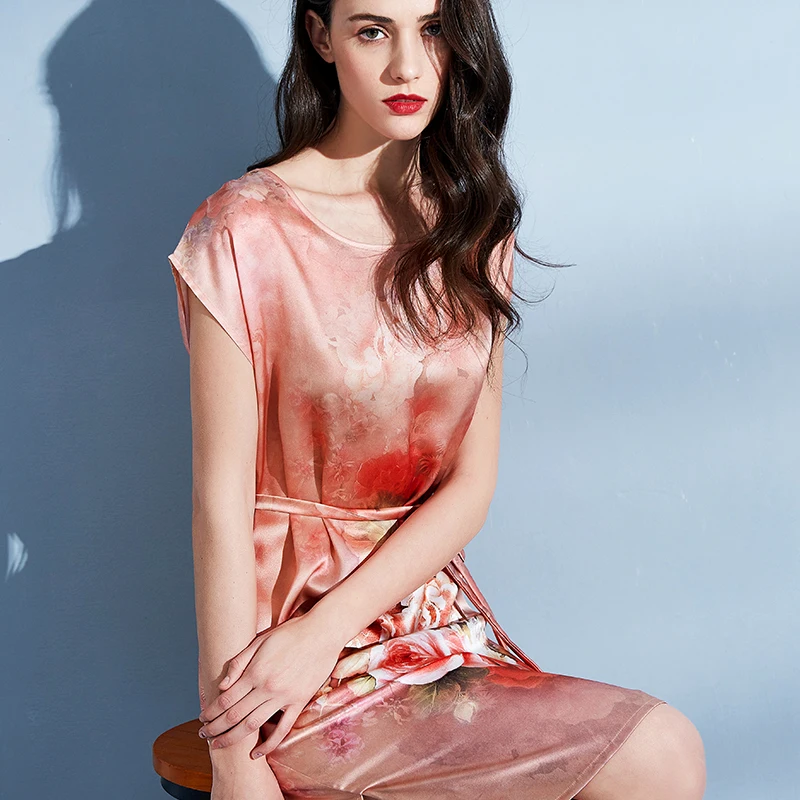 Женские 100% натурального шелка ночная рубашка женская домашняя одежда Летний