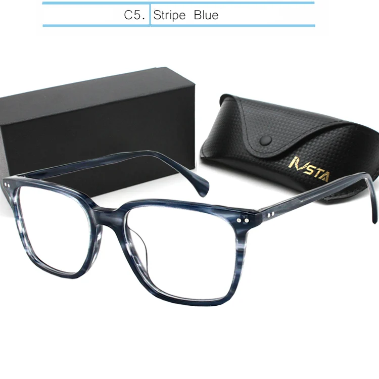 IVSTA квадратные очки с диоптриями компьютер мужские оправы acetate OV 5031» Джонни Деппом с защитой от синего света NDG Близорукость Оптические очки - Цвет оправы: Stripe-plain lens