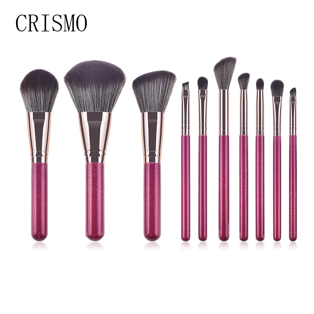 

CRISMO 10 шт. кисти для макияжа основа контур Выделите синтетические волосы смешивание глаз Макияж Кисти набор фиолетовый деревянная ручка