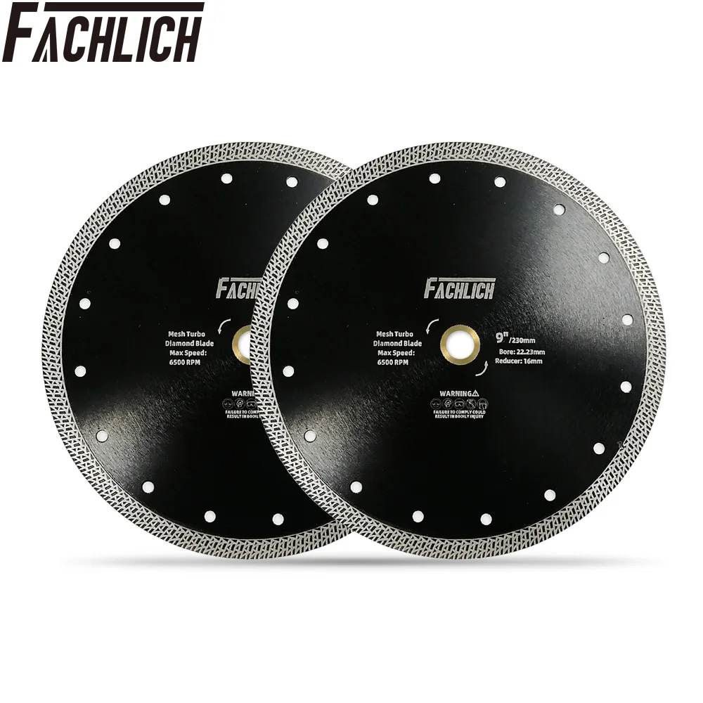 FACHLICH 2pcs Dia 9inch  Mesh Turbo Diamond Rim Segment Cutting Disc Saw Blade for Marble Granite Stone Angle Grinder